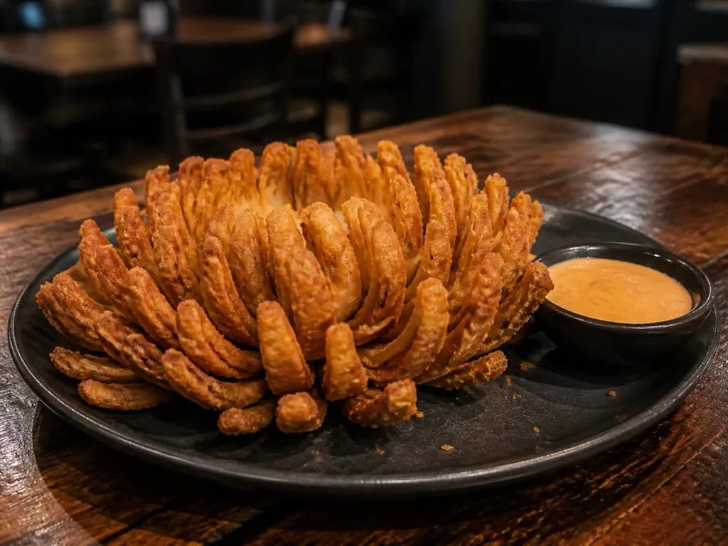 Bloomin' Onion served with dipping sauce at Outback Steakhouse